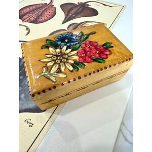 Vintage Bavarian German Folk Art Alpine Hand-Painted Wooden Jewelry Box